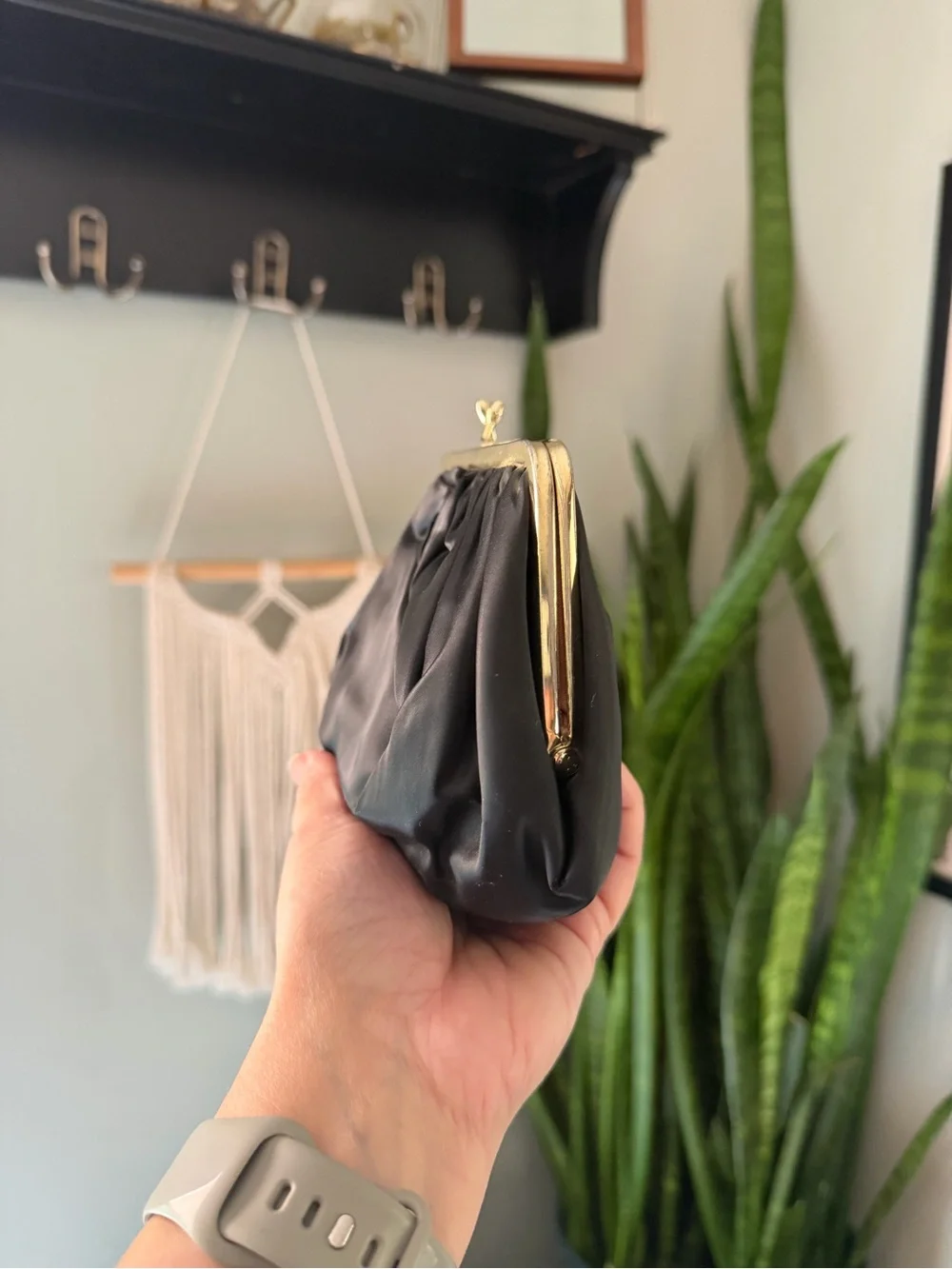 VTG 50s HL Harry Levine Black Satin Kiss-Lock Evening Bag